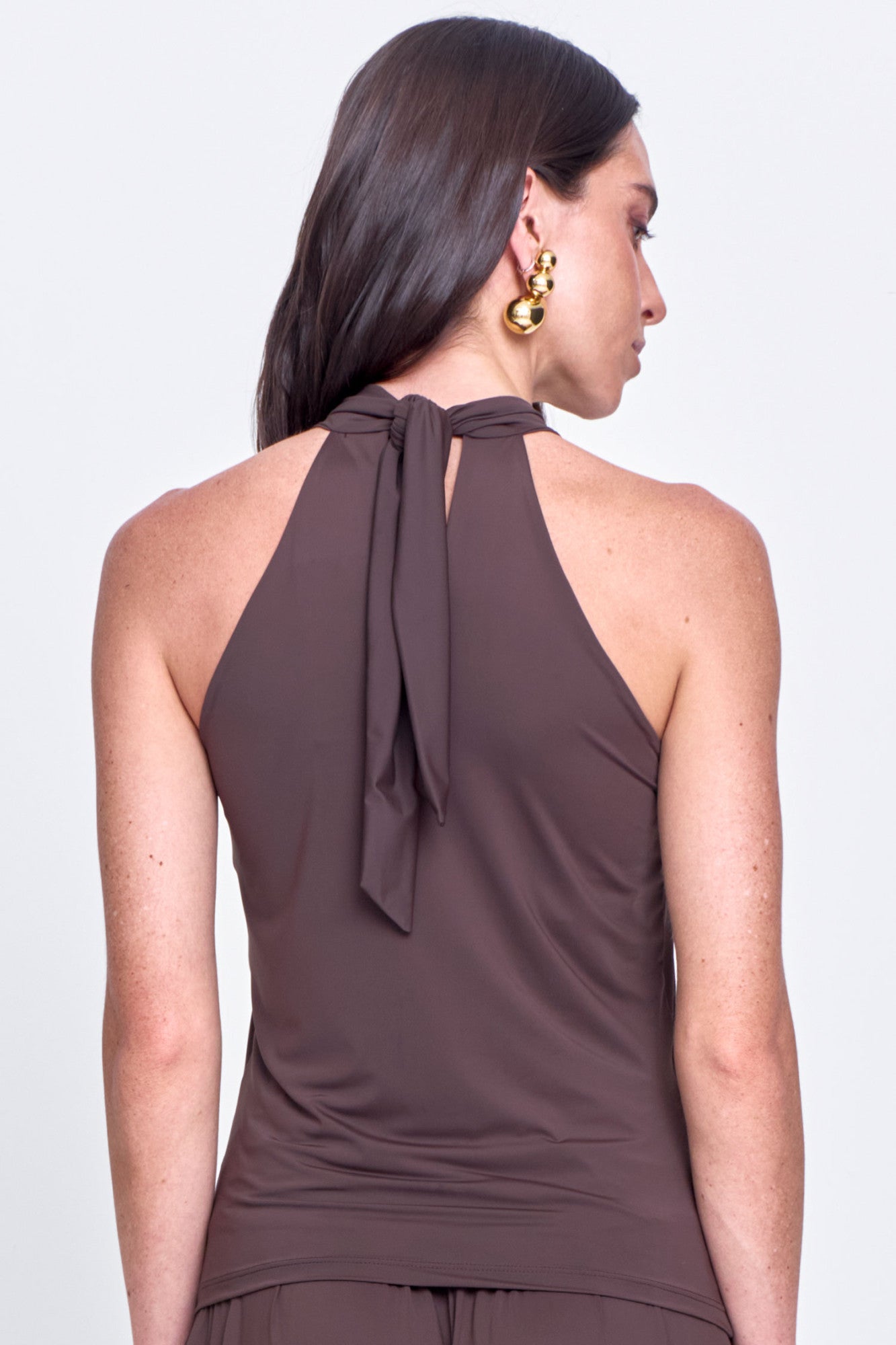 Regata Malha com Decote e Amarração nas Costas Café