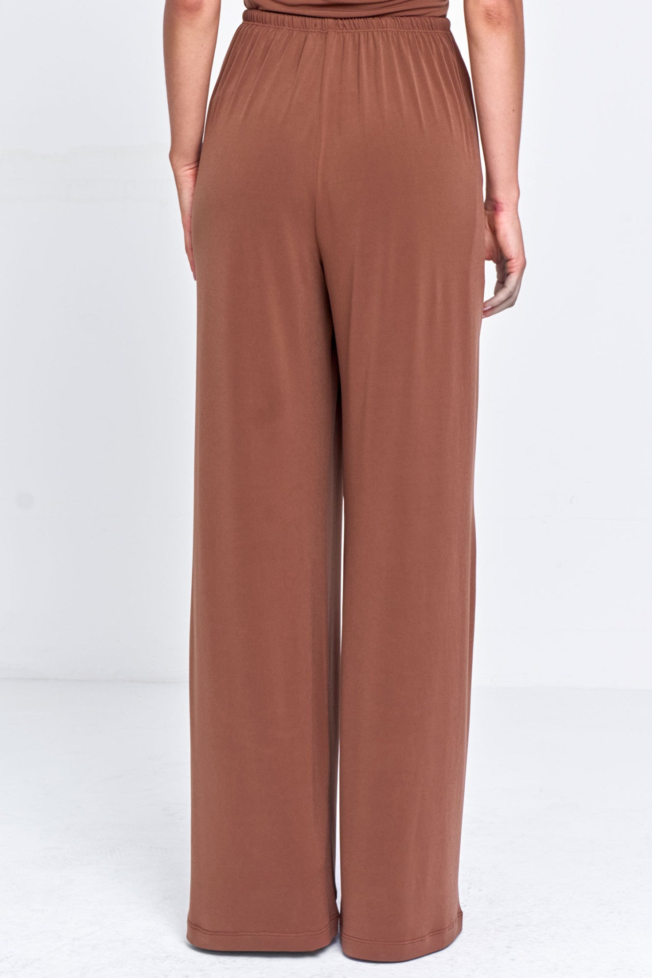 Calça Feminina Pantalona Malha Com Amarração Marrom