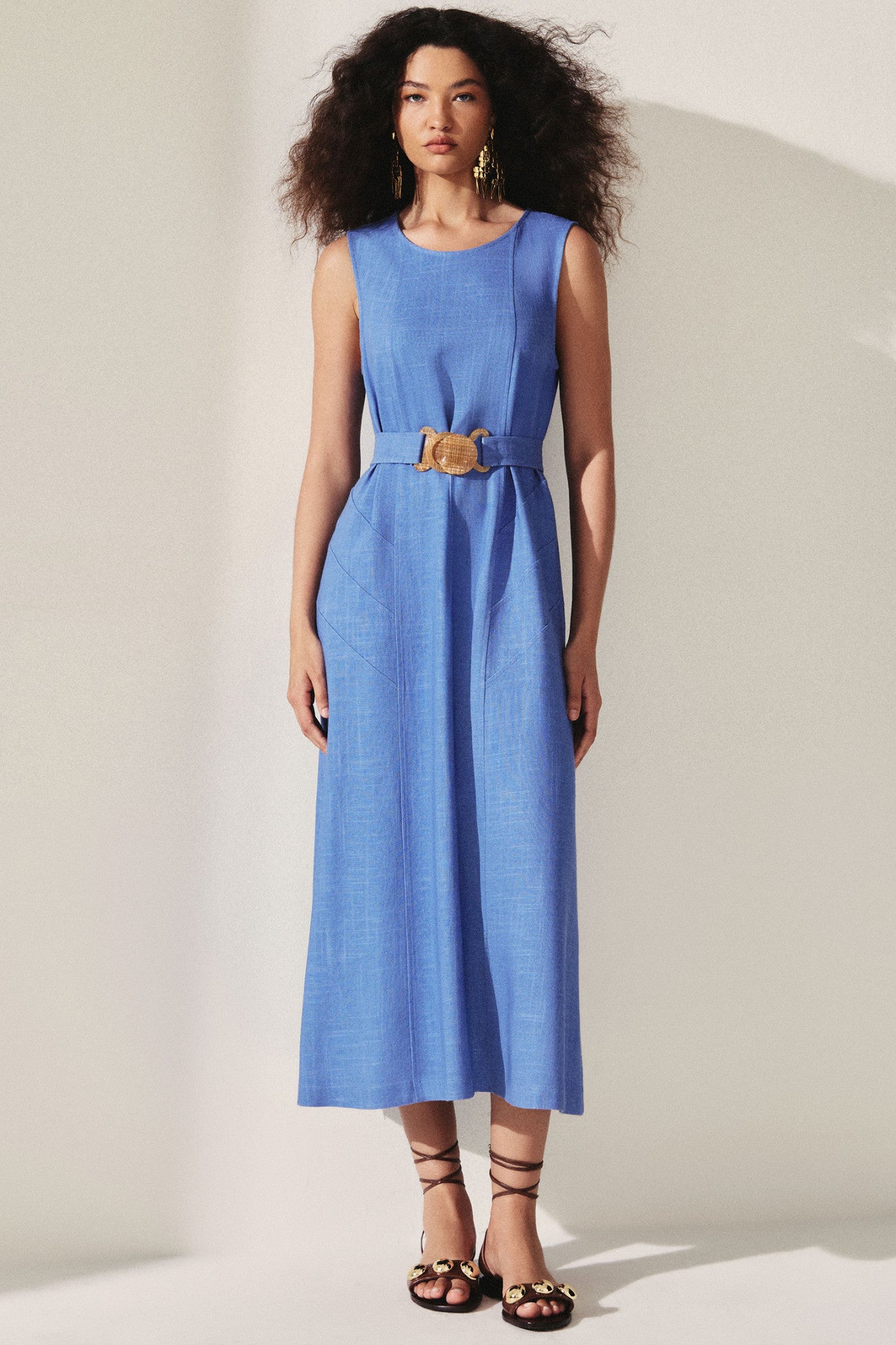 Vestido Viscolinho Com Cinto Azul