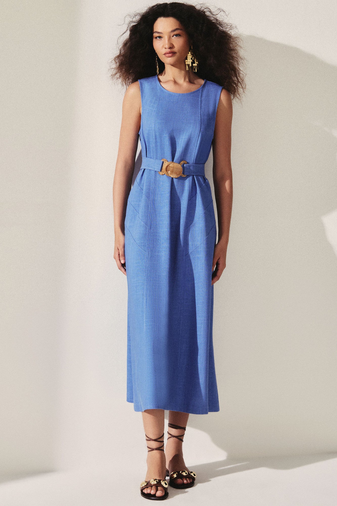 Vestido Viscolinho Com Cinto Azul