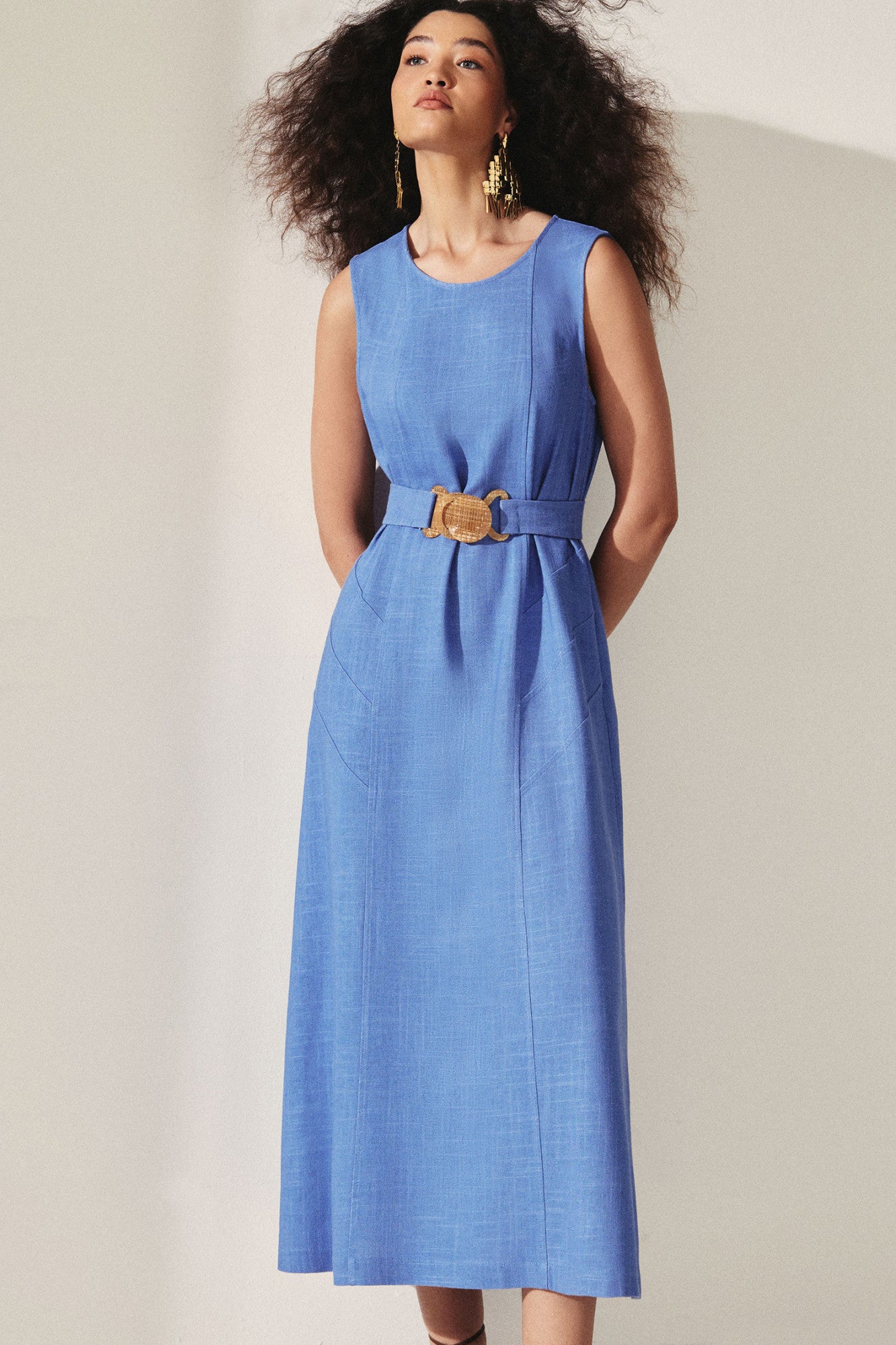 Vestido Viscolinho Com Cinto Azul