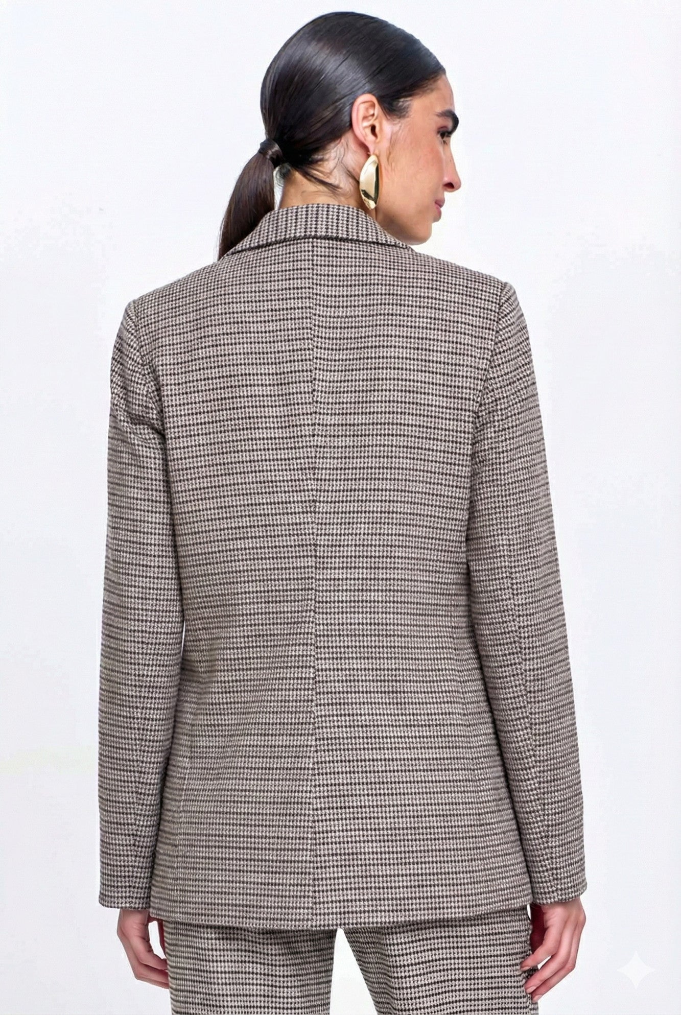 Blazer Feminino de Alfaitaria Pied Poule Bege