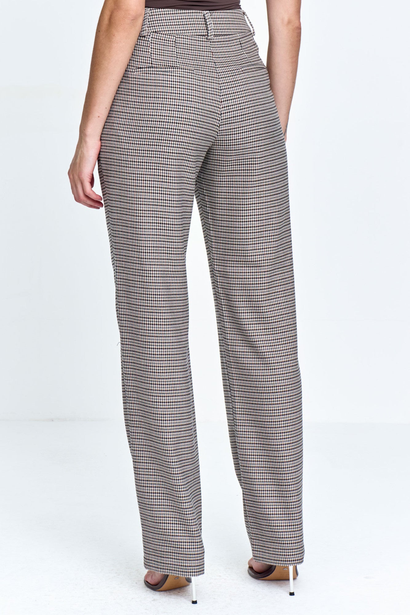 Calça Alfaiataria Pied Poule com Bolso Faca Bege