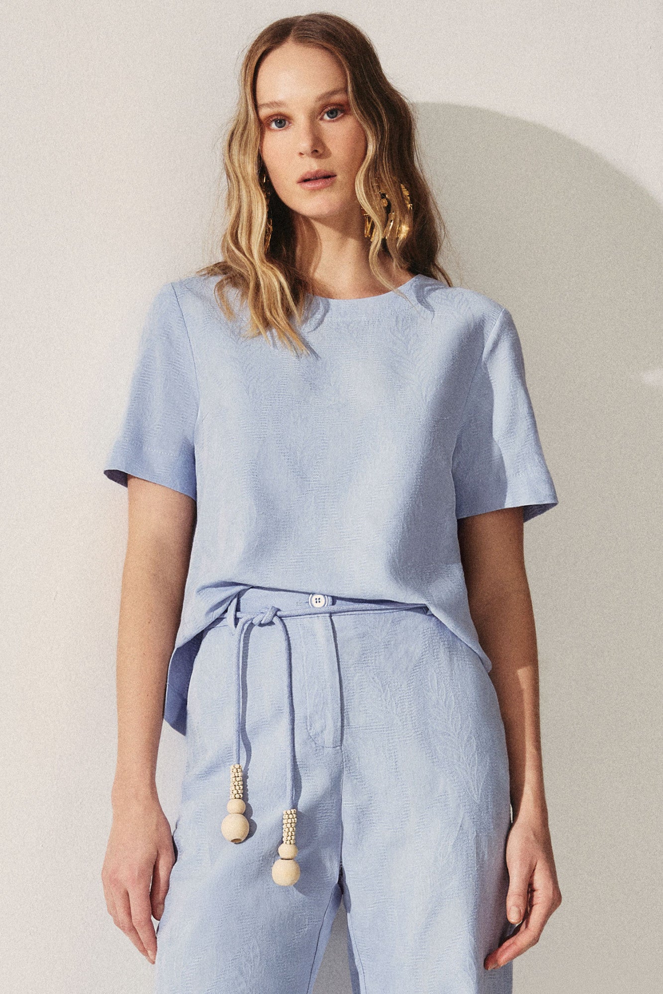 Blusa Viscolinho Jacquard Azul
