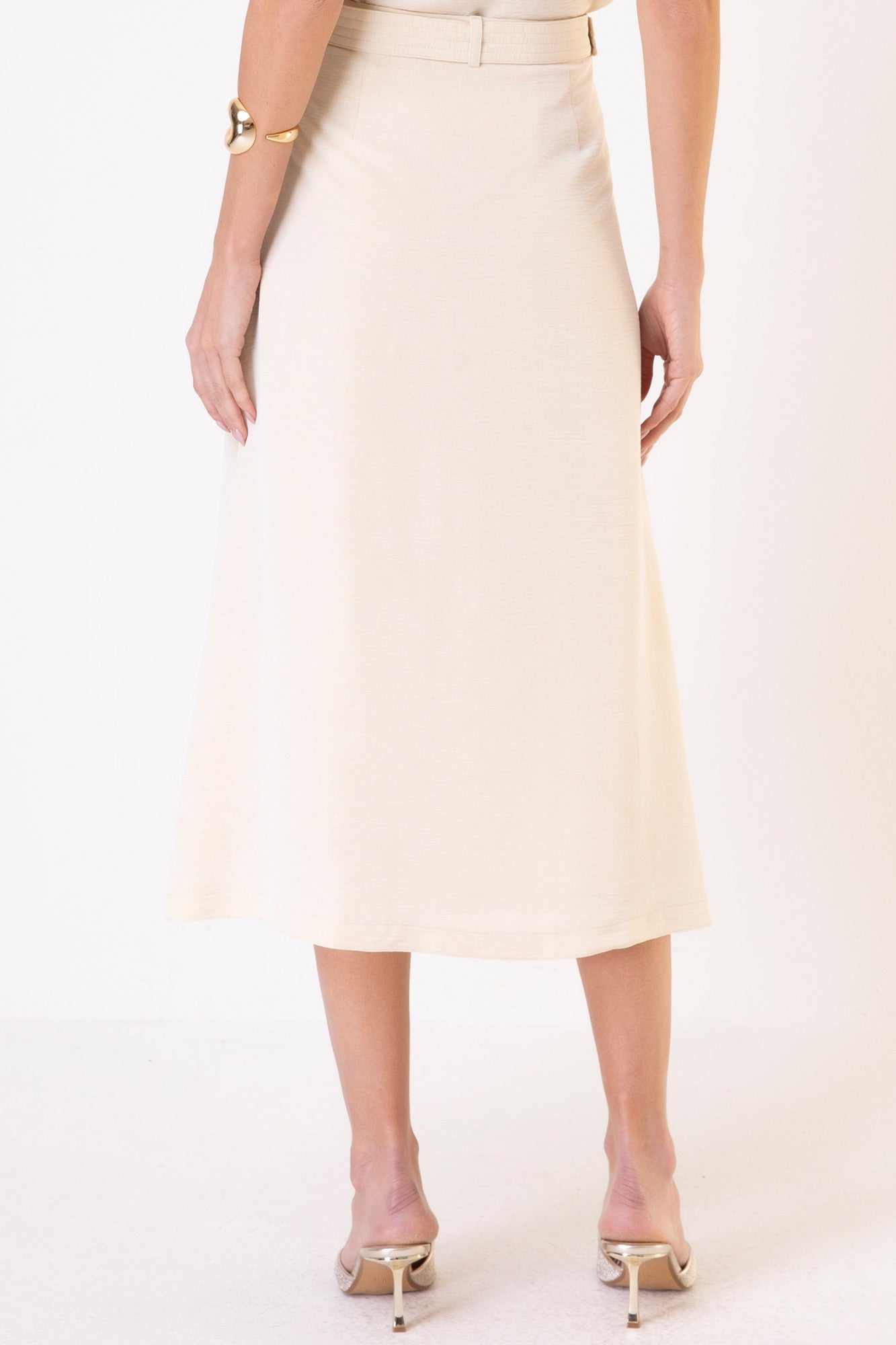 Saia Alfaiataria Cinto Pespontado Bege