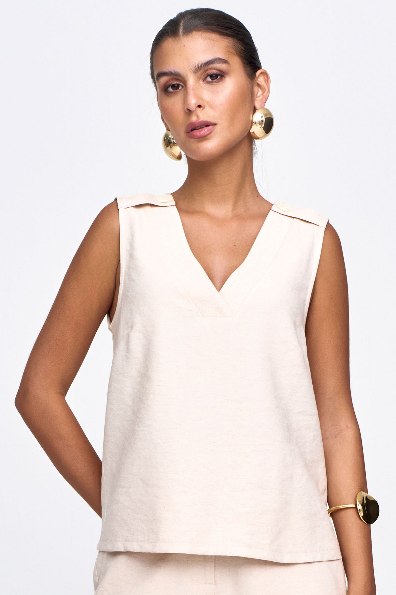 Blusa Viscolinho Misto Com Botão Nud
