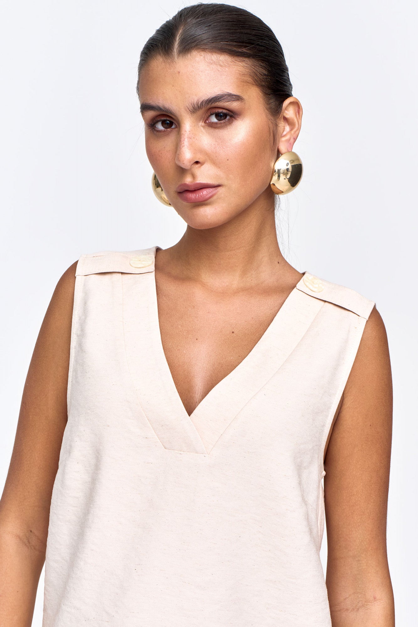 Blusa Viscolinho Misto Com Botão Nud