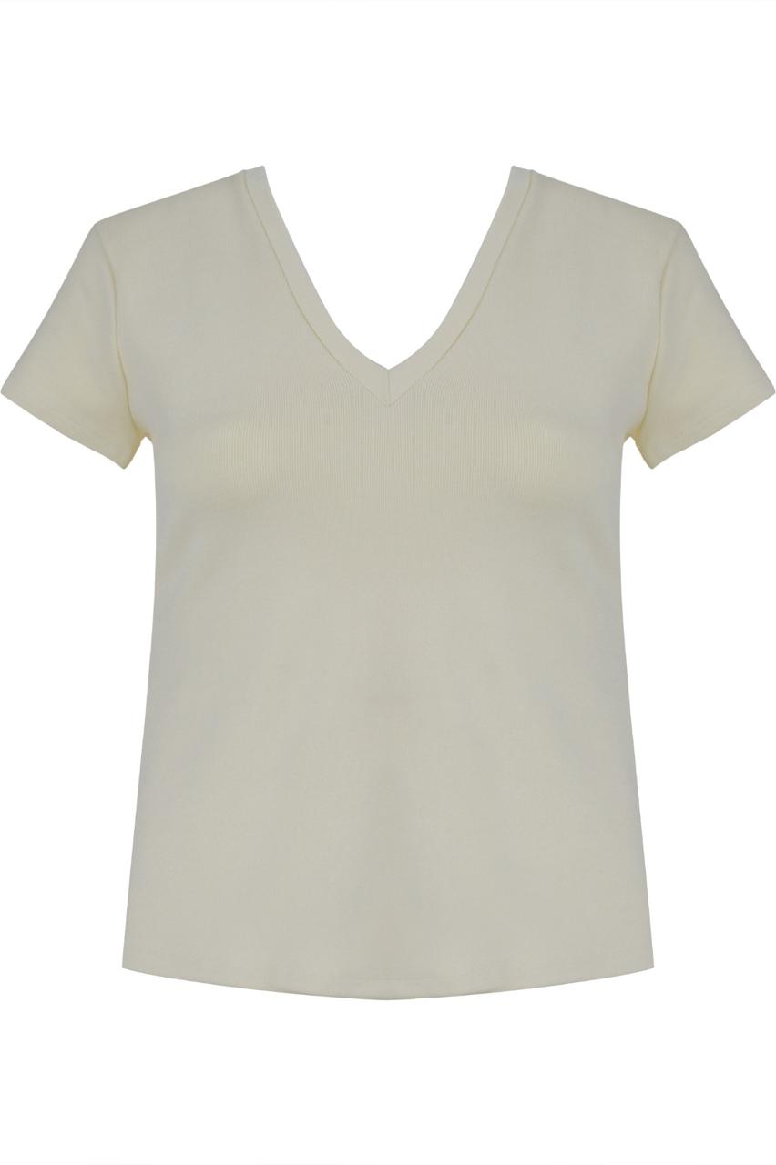 Blusa Malha Ribana Decote V