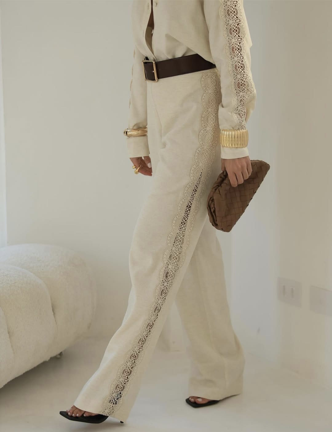 Calça Viscolinho Com Renda Natural