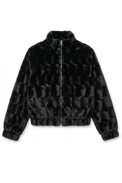 Jaqueta Teddy Feminina Marrom Peluciada Preto
