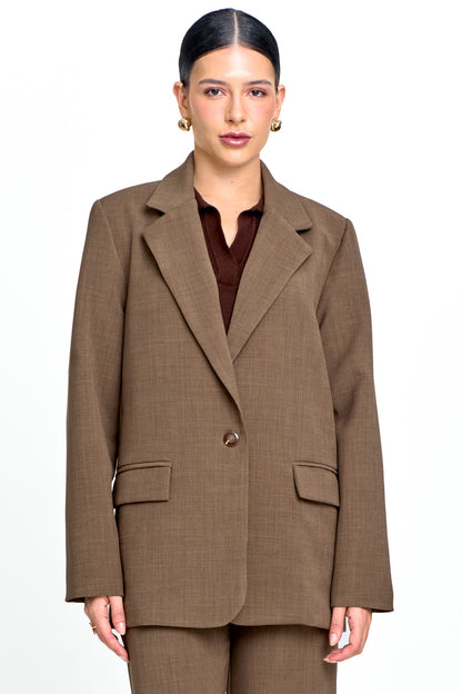 Blazer Feminino Alfaiataria com Bolso com Lapela Kaqui