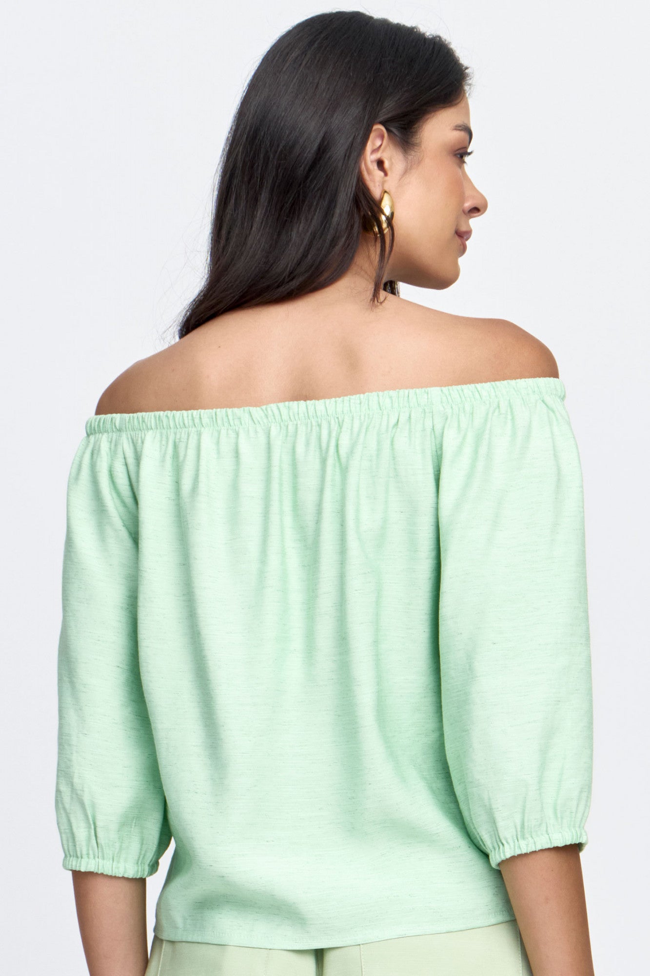 Blusa Viscolinho Misto Ombro a Ombro Verde