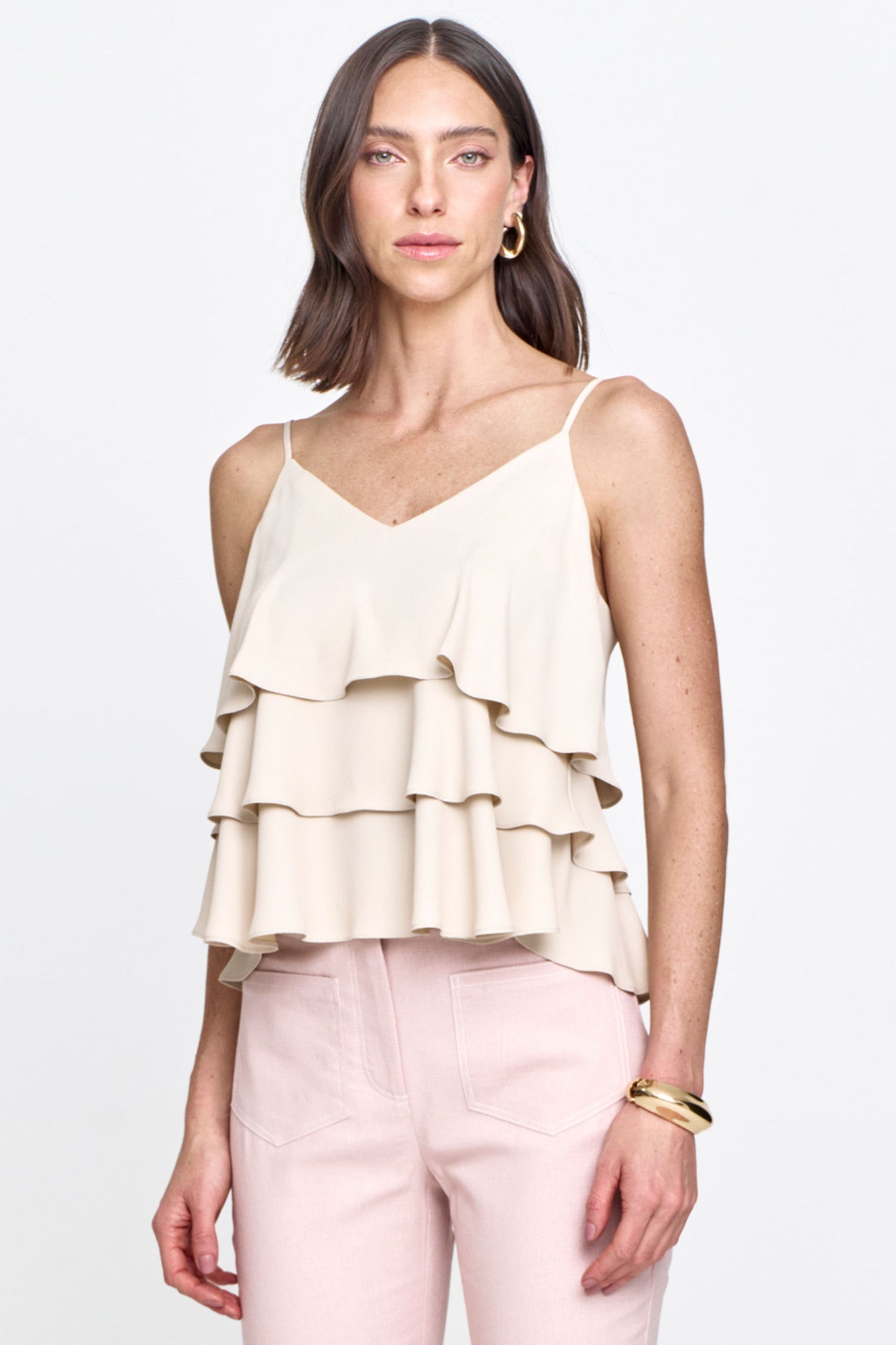Blusa Crepe Alça Fina com Babados