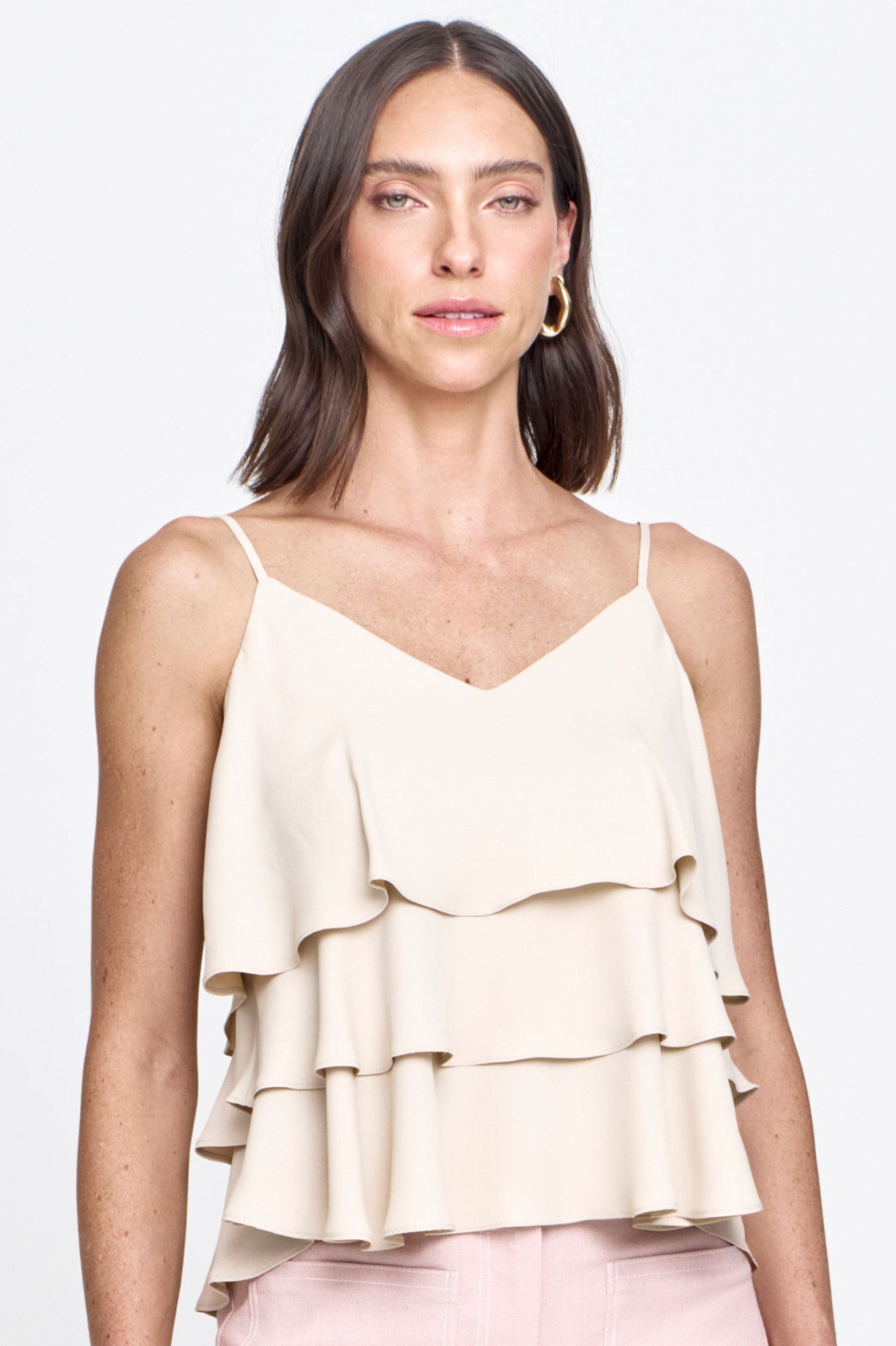 Blusa Crepe Alça Fina com Babados