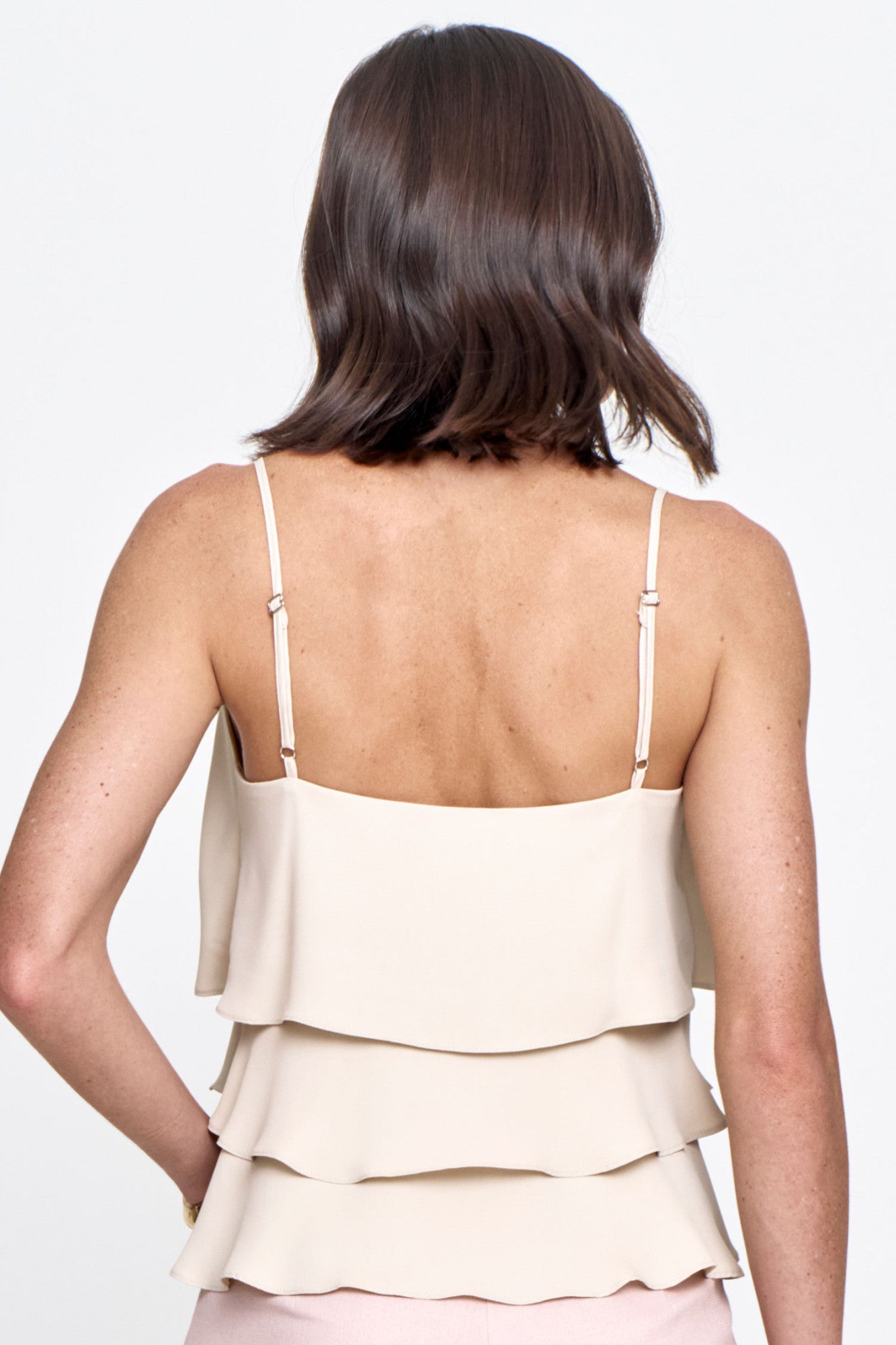 Blusa Crepe Alça Fina com Babados