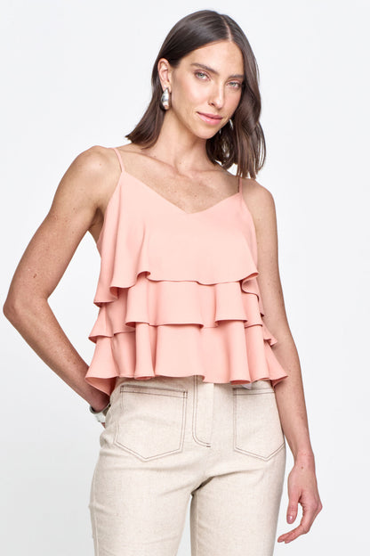 Blusa Crepe Alça Fina com Babados