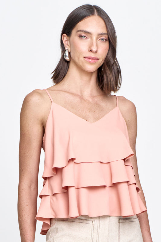 Blusa Crepe Alça Fina com Babados