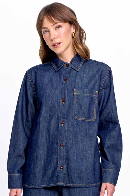 Camisa Jeans Feminina Manga Longa Azul
