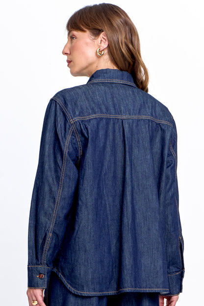 Camisa Jeans Feminina Manga Longa Azul