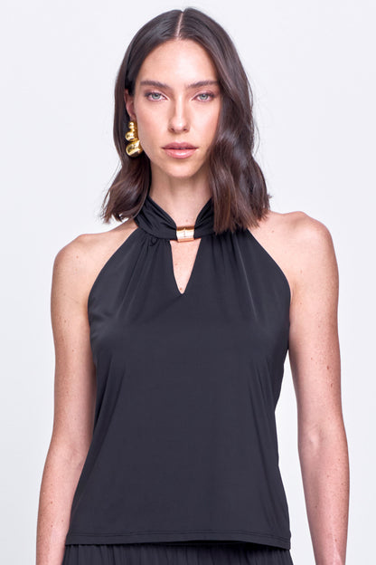 Regata Malha com Decote e Amarração nas Costas Preto