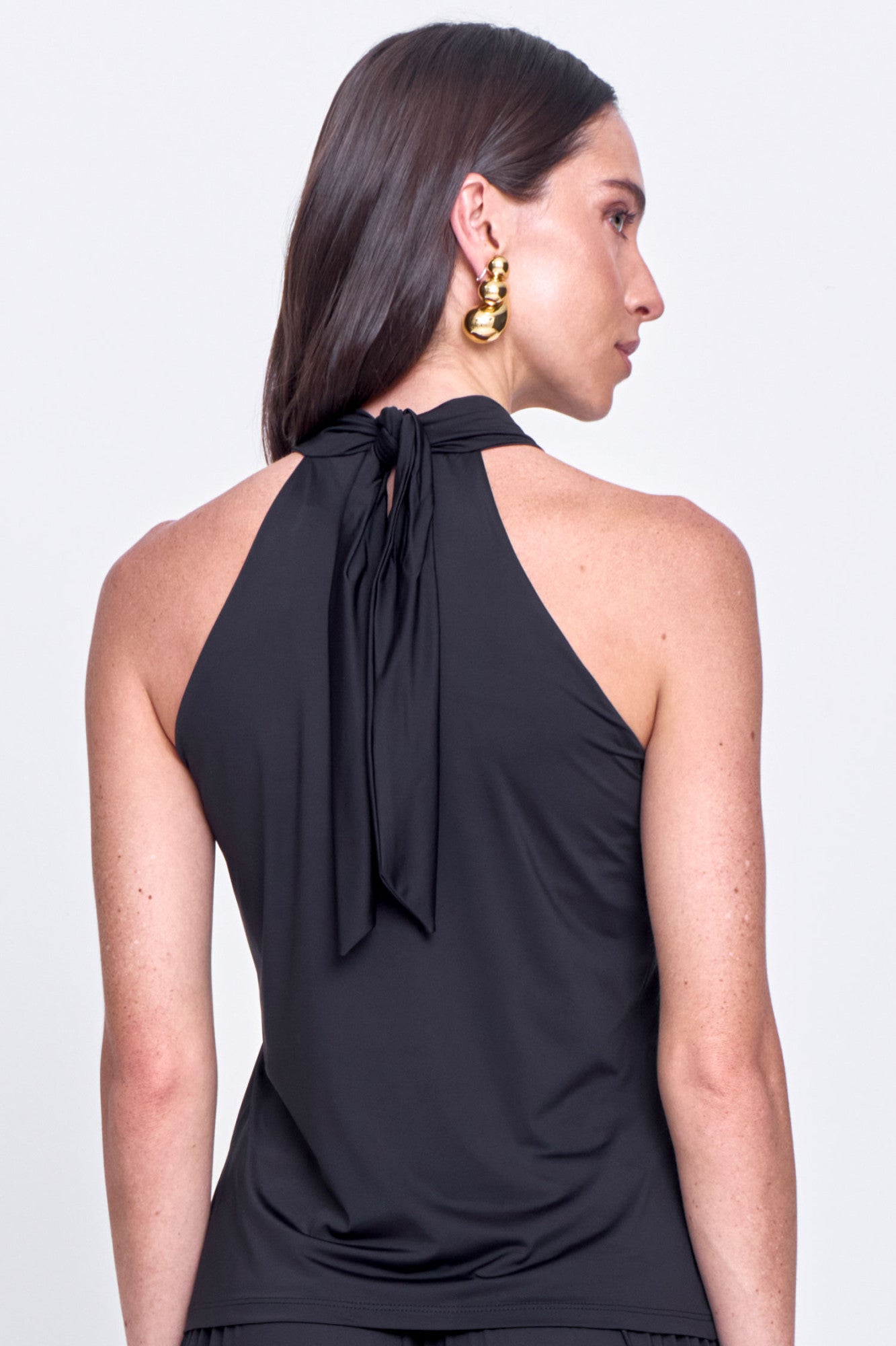 Regata Malha com Decote e Amarração nas Costas Preto