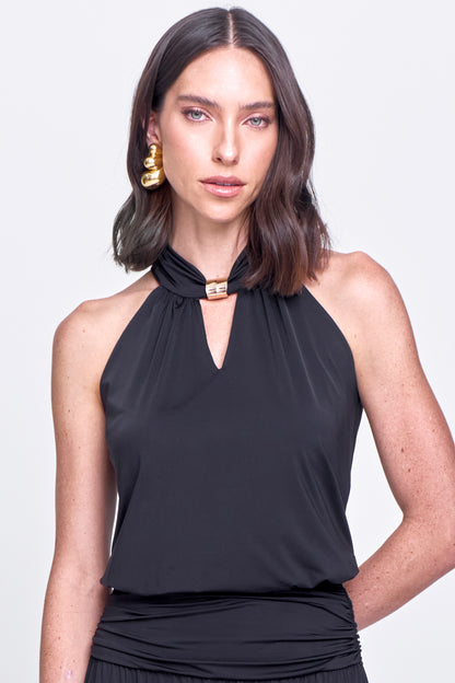 Regata Malha com Decote e Amarração nas Costas Preto