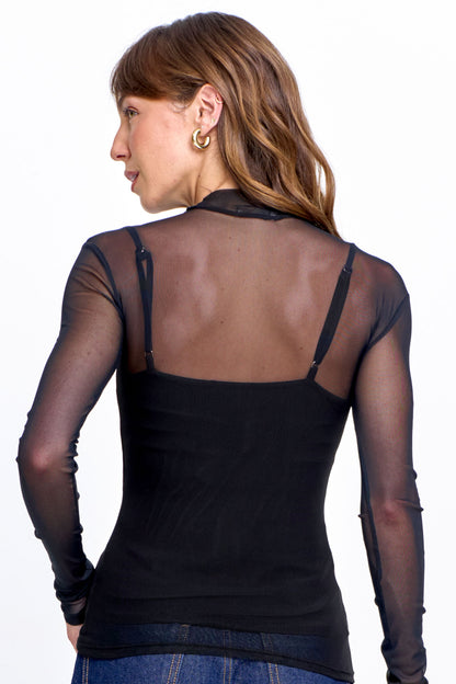 Blusa Feminina Tule Manga Longa com Combinaçao