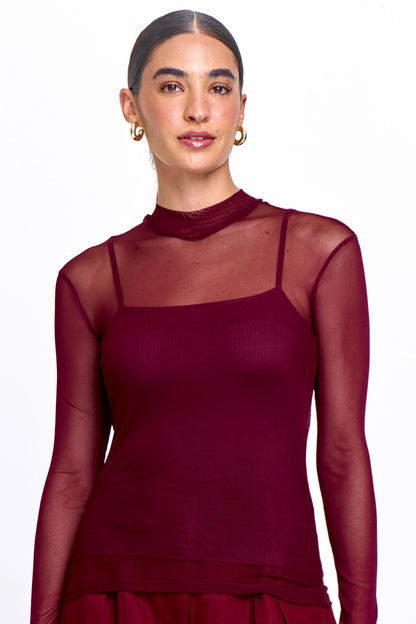 Blusa Feminina Tule Manga Longa com Combinaçao