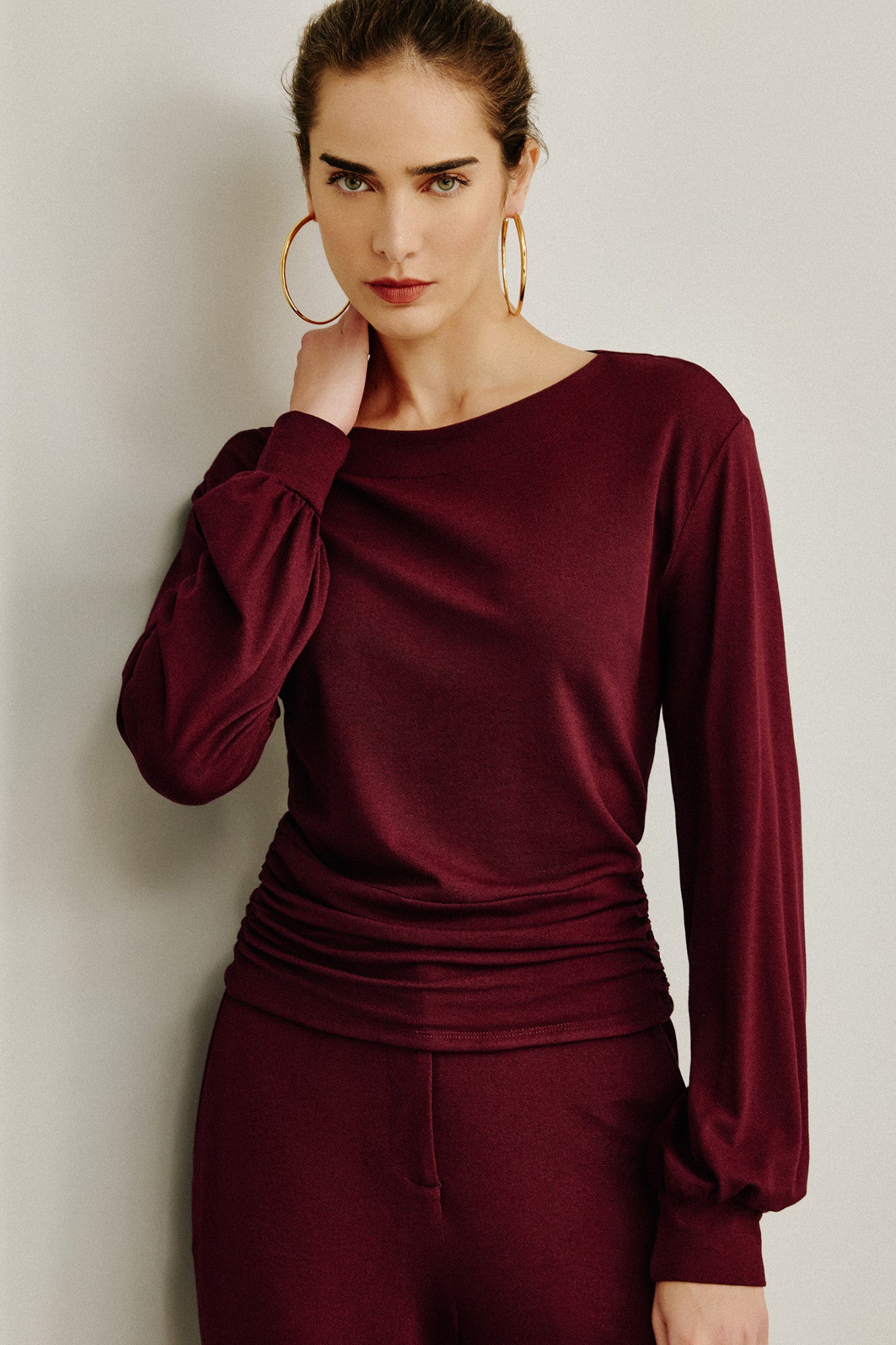 Blusa Feminina Manga Longa Punho Largo Vinho
