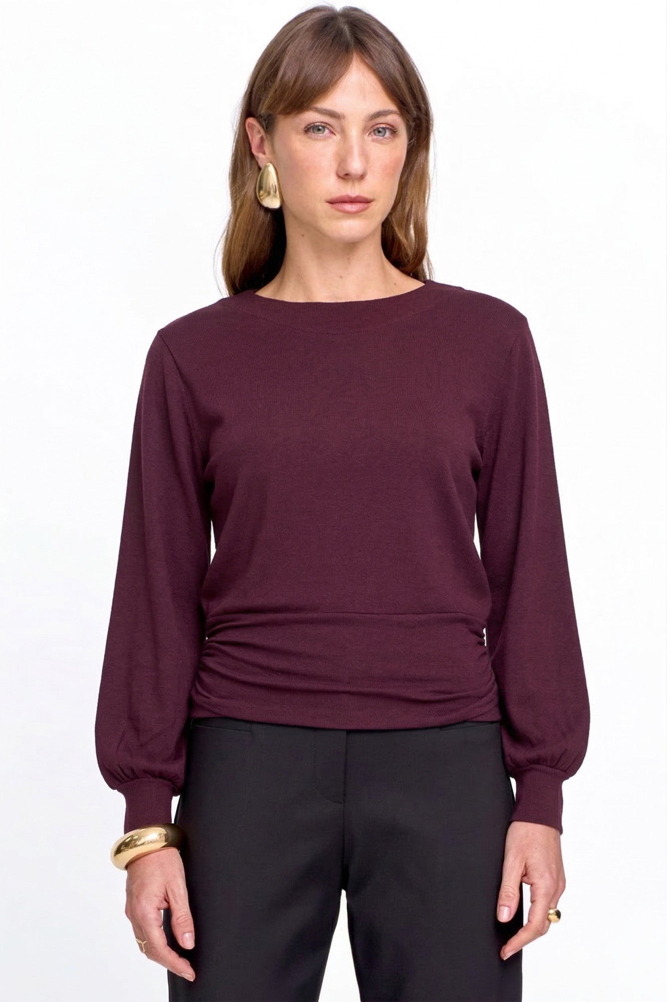 Blusa Feminina Manga Longa Punho Largo Vinho