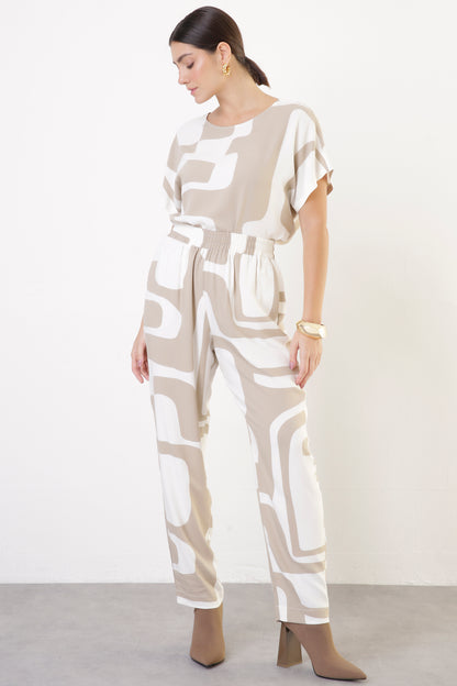 Calça Viscocrepe Estampada com Bolso