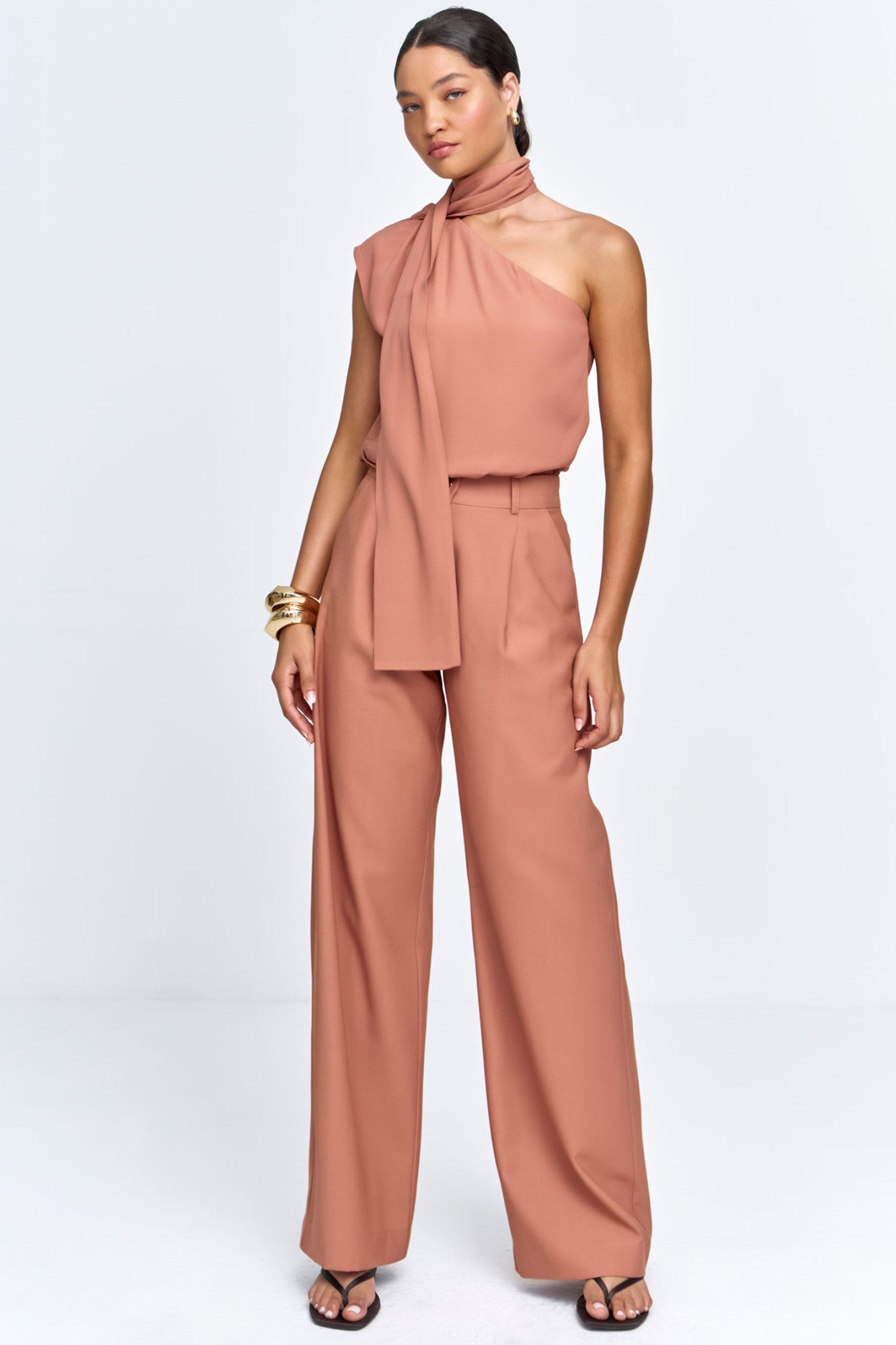 Calça Feminina Wide Lag de Alfaiataria Viscose Mista com Bolso Marrom Claro