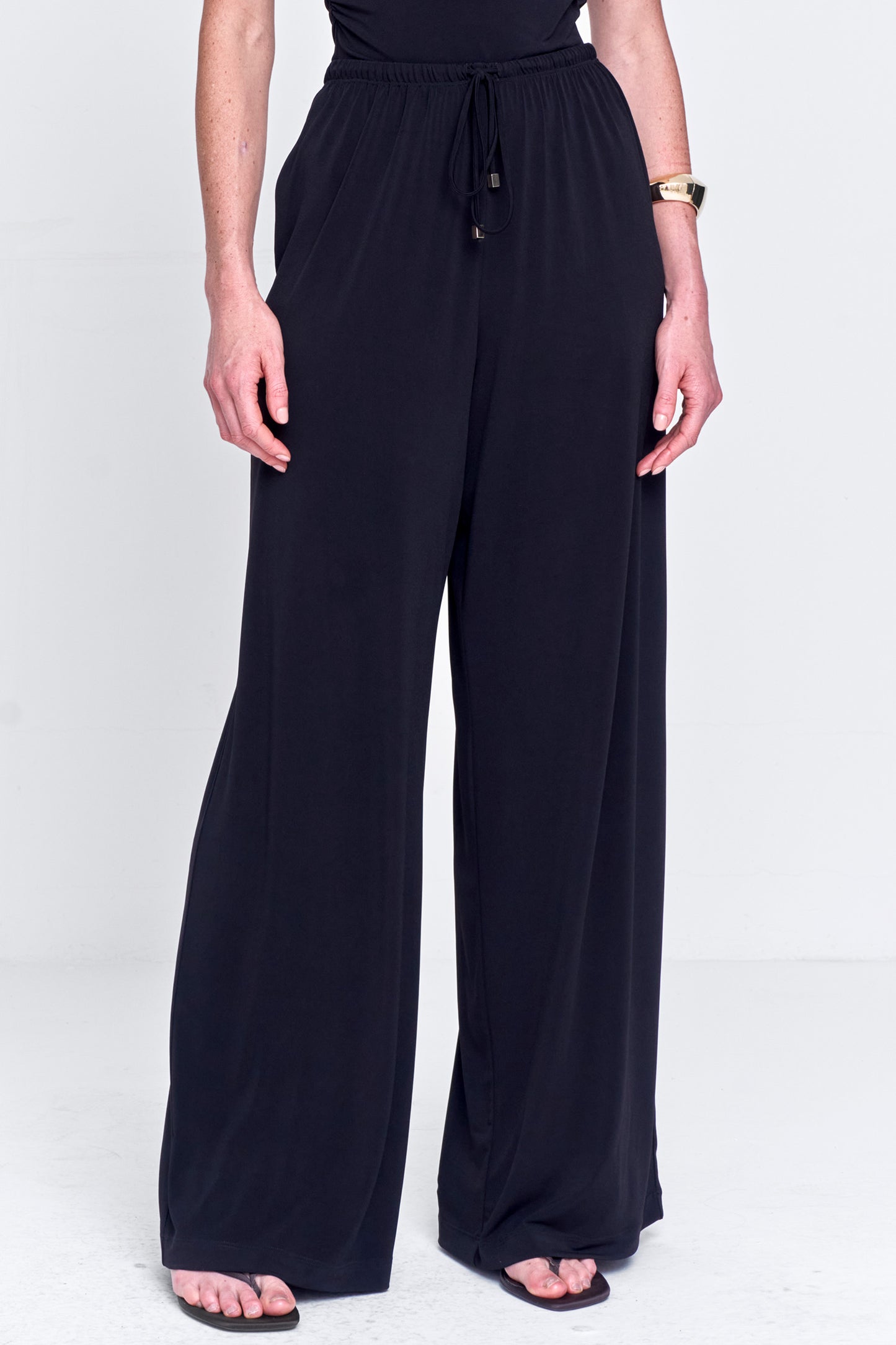 Calça Feminina Pantalona Malha Com Amarração Preto