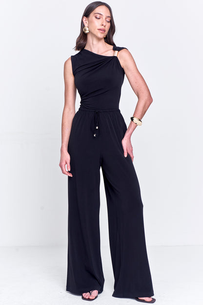 Calça Feminina Pantalona Malha Com Amarração Preto