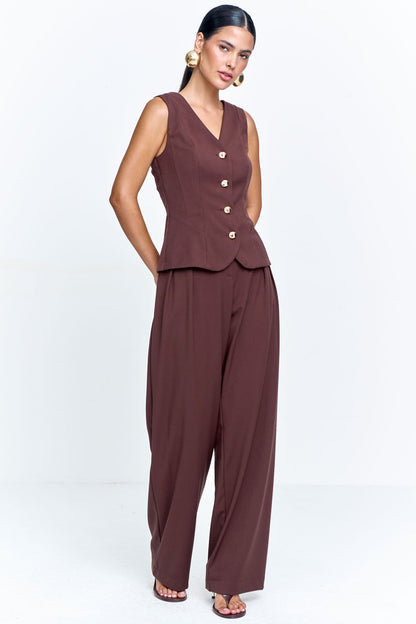 Calça Reta Alfaiataria com Pregas e Bolso