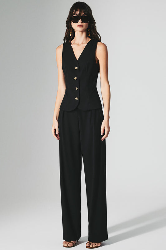 Calça Reta Alfaiataria com Pregas e Bolso