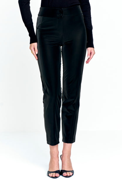 Calça Feminina Couro Sintético Corte Reto Preto