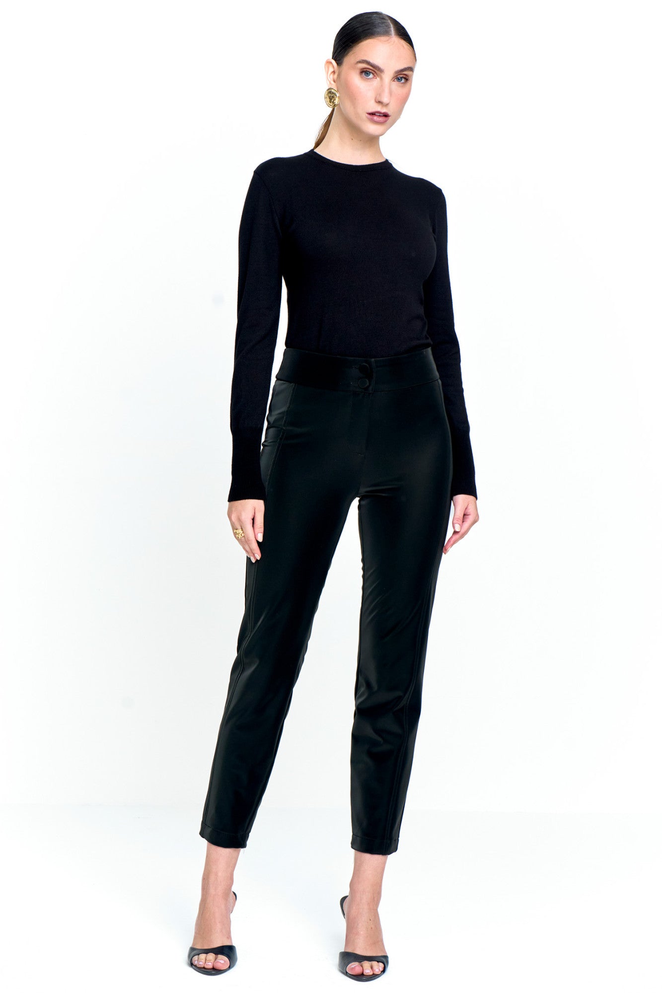 Calça Feminina Couro Sintético Corte Reto Preto
