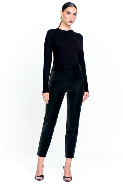 Calça Feminina Couro Sintético Corte Reto Preto