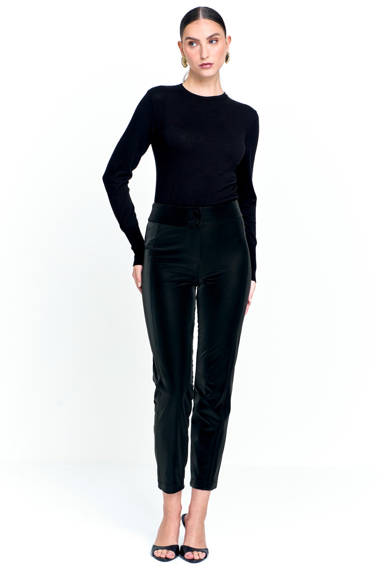 Calça Feminina Couro Sintético Corte Reto Preto