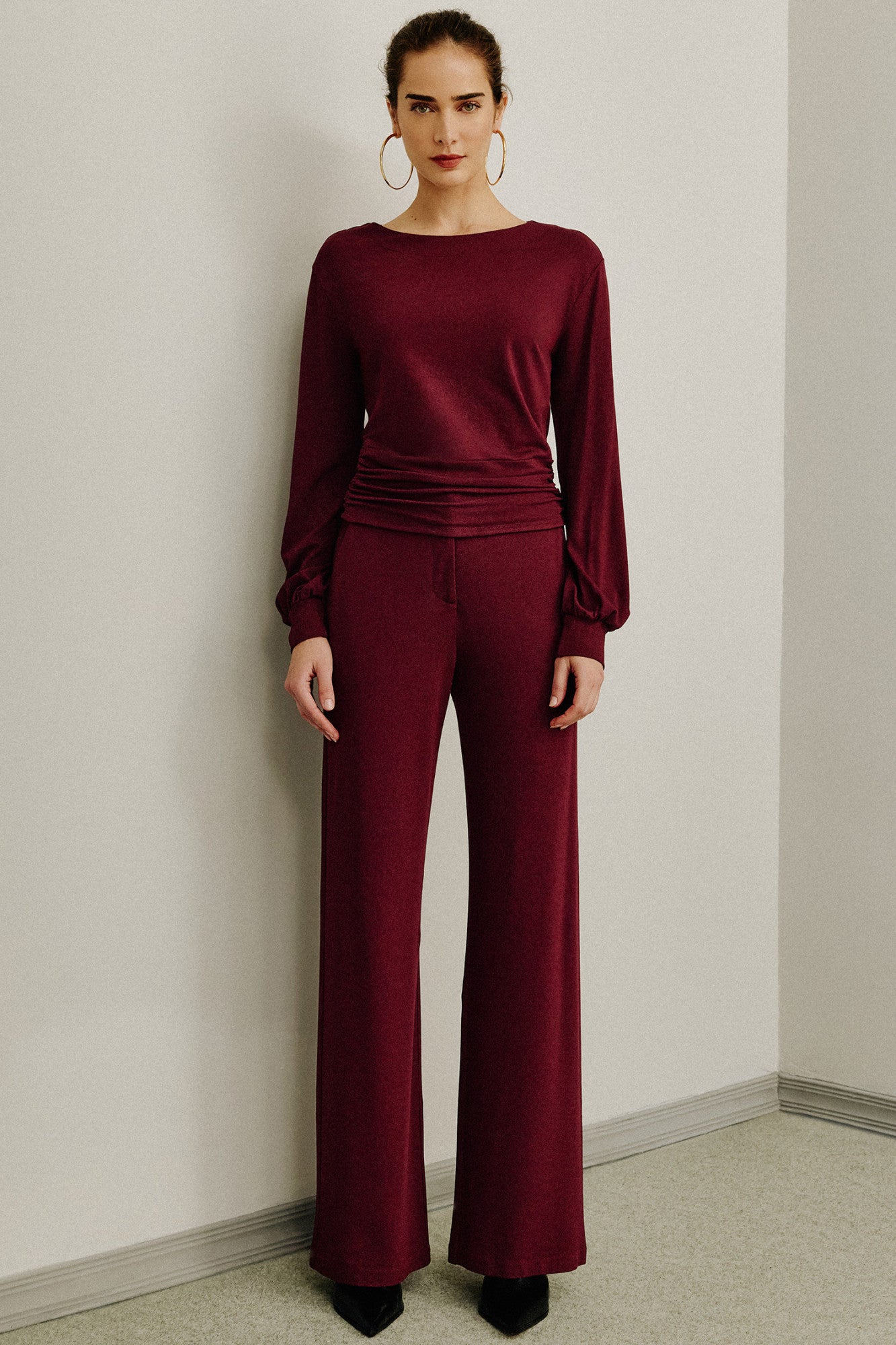 Calça Malha Crepe Feminina com Bolsos Vinho