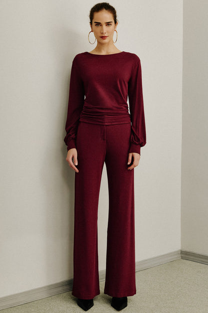 Calça Malha Crepe Feminina com Bolsos Vinho