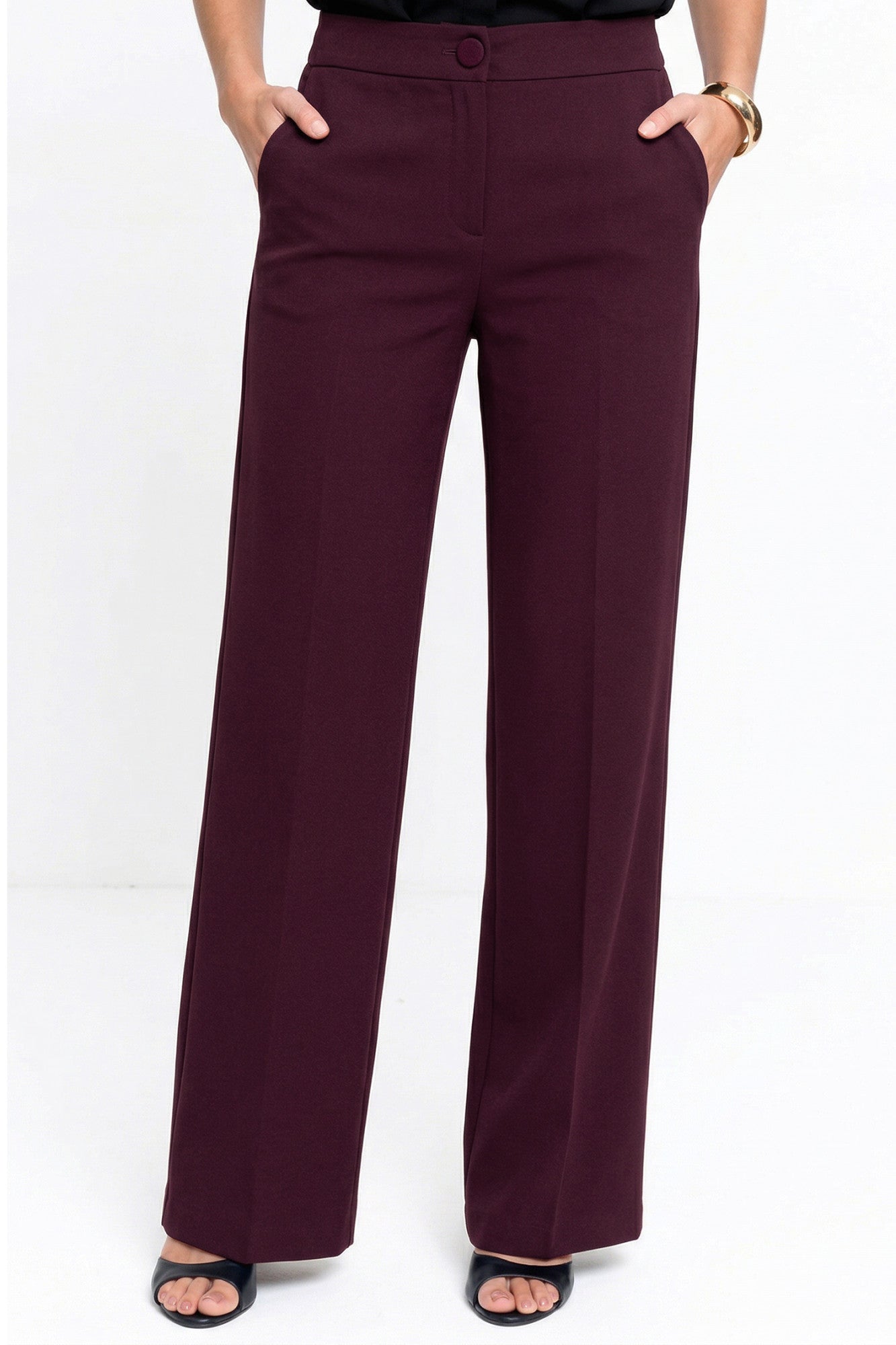 Calça Malha Crepe Feminina com Bolsos Vinho