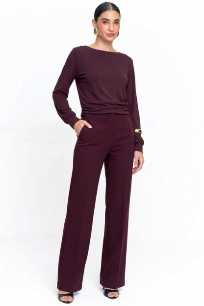Calça Malha Crepe Feminina com Bolsos Vinho