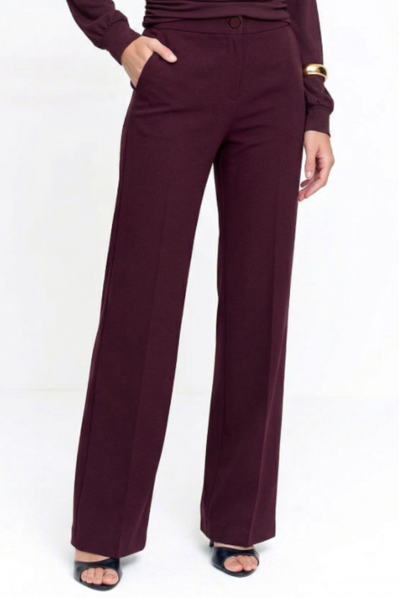 Calça Malha Crepe Feminina com Bolsos Vinho