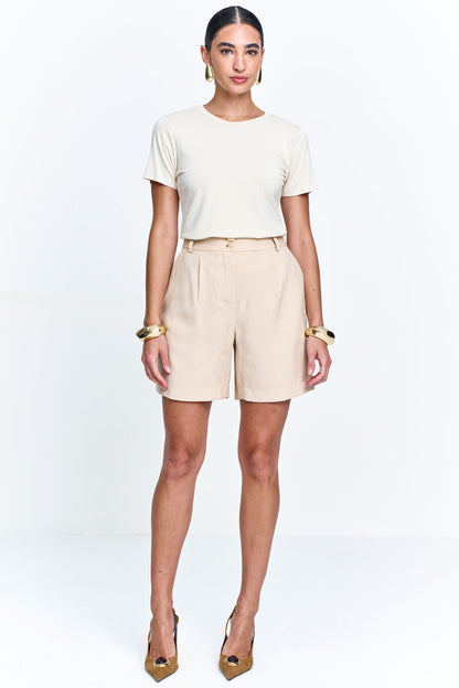 Shorts Alfaiataria Feminino Cintura Alta com Bolsos