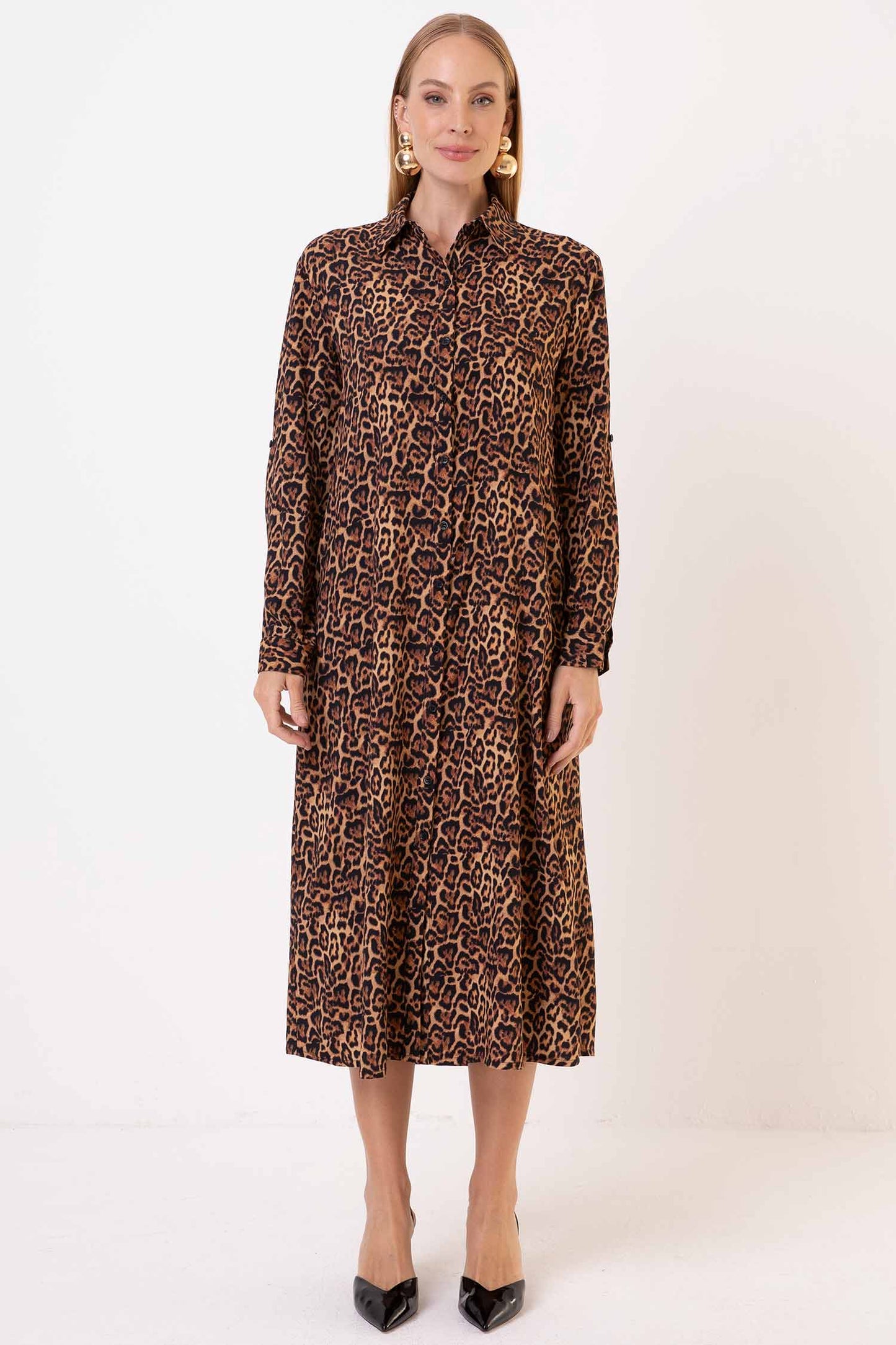 Vestido Viscocrepe Chemise Animal Print