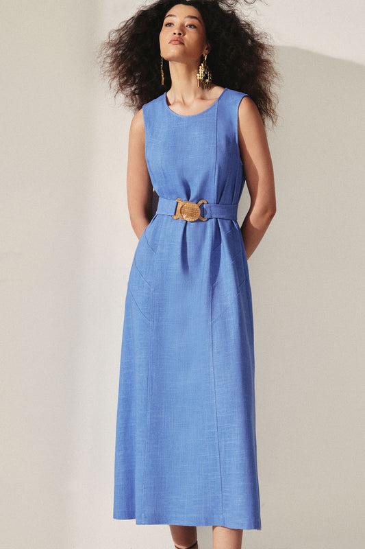Vestido Viscolinho Com Cinto Azul