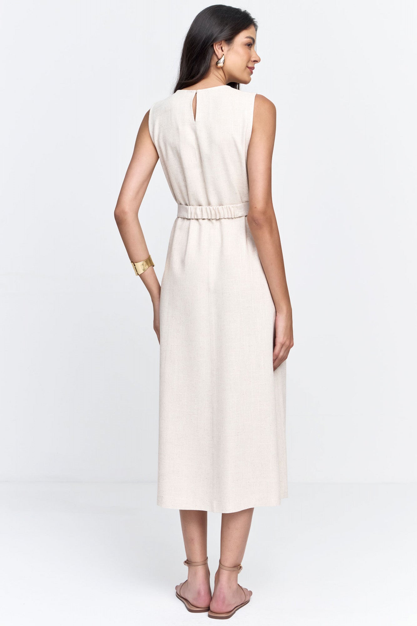 Vestido Viscolinho Com Cinto Natural