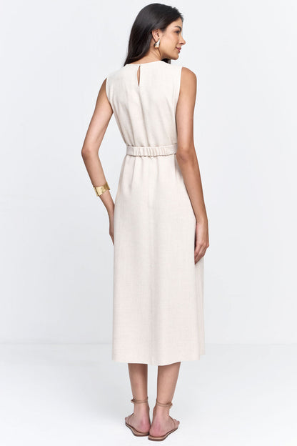 Vestido Viscolinho Com Cinto Natural